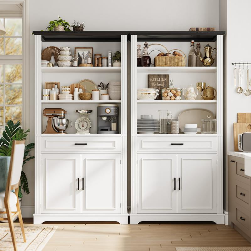 SEDETA 70 Inch Farmhouse Bookcases with Doors and Drawer Floor Standing 6 Shelf Display Storage Shelves