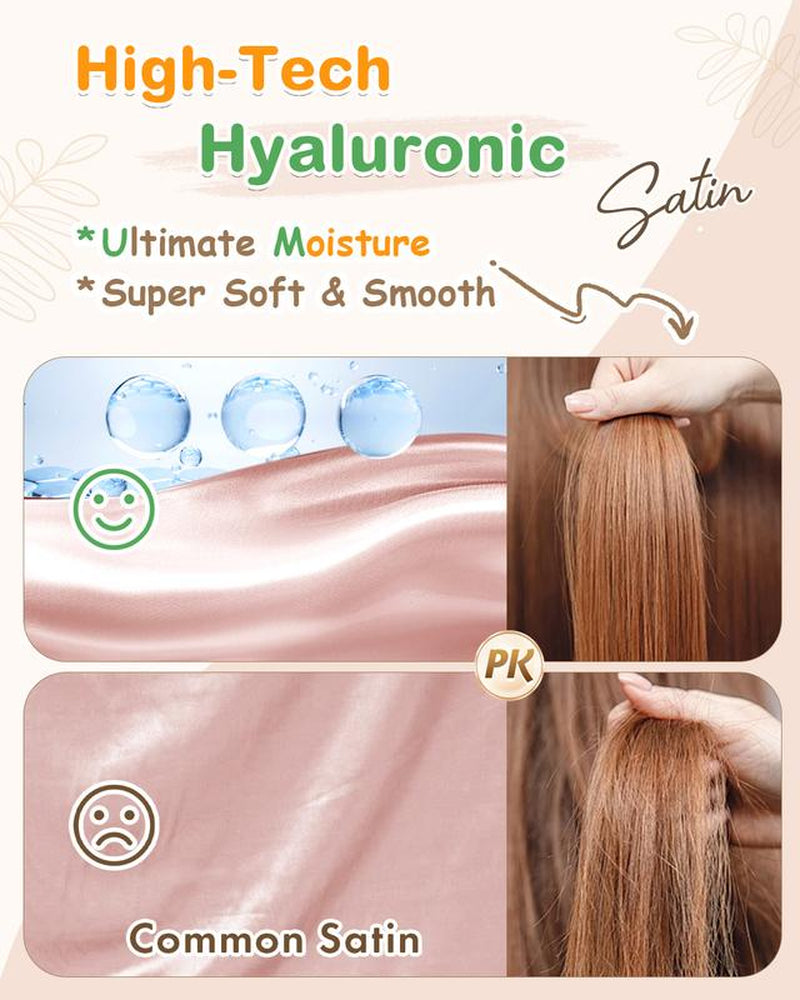 BONNET QUEEN Hyaluronic Acid Bonnet with Elastic Band & Scrunchie for Curly Hair - Machine Washable Double Moisture Anti-Frizz Satin Nightcap Gift for Women Beanie