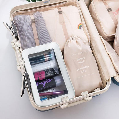 Clear Makeup Bags, TSA Approved Toiletry Bag with Zipper, Clear Makeup Organizer Fit Carry-On Travel Essentials,Clear Cosmetic Bags for Women Men (C-Beige)