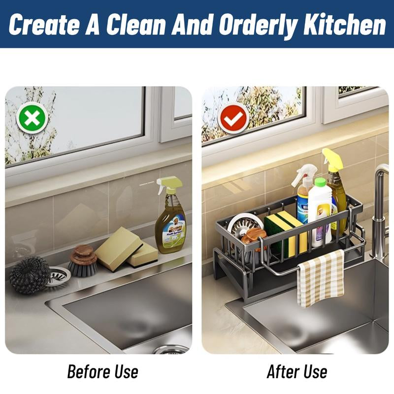 Kitchen Sink Corner Sponge Drain Rack Sink Caddy Ultitunctional Durable Cleaning Tool Organizer Storage Rackdish Soap Dishdoth Brushes Holder for Kitchen & Bathroom