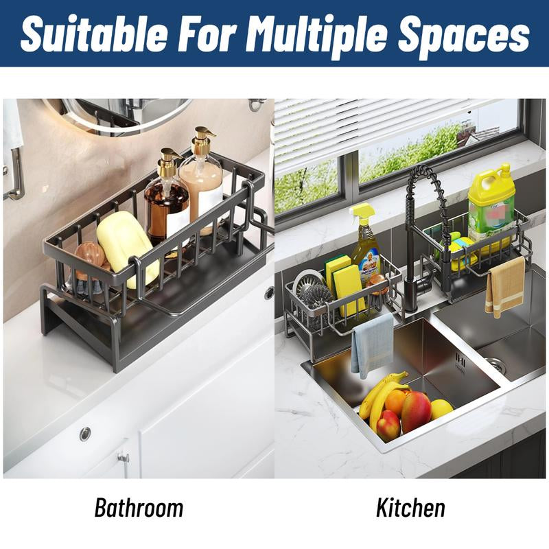 Kitchen Sink Corner Sponge Drain Rack Sink Caddy Ultitunctional Durable Cleaning Tool Organizer Storage Rackdish Soap Dishdoth Brushes Holder for Kitchen & Bathroom