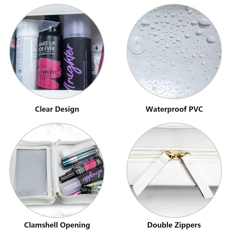 Clear Makeup Bags, TSA Approved Toiletry Bag with Zipper, Clear Makeup Organizer Fit Carry-On Travel Essentials,Clear Cosmetic Bags for Women Men (C-Beige)