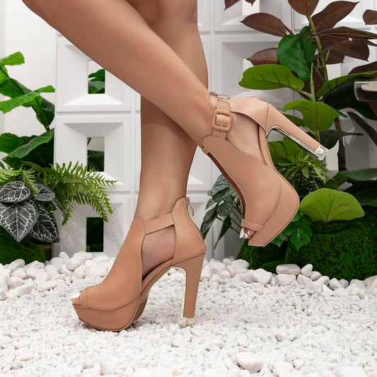Women'S Block Heels Cutout Ankle Booties Peep Toe Back Zipper High Heeled Sandals Dress Shoes