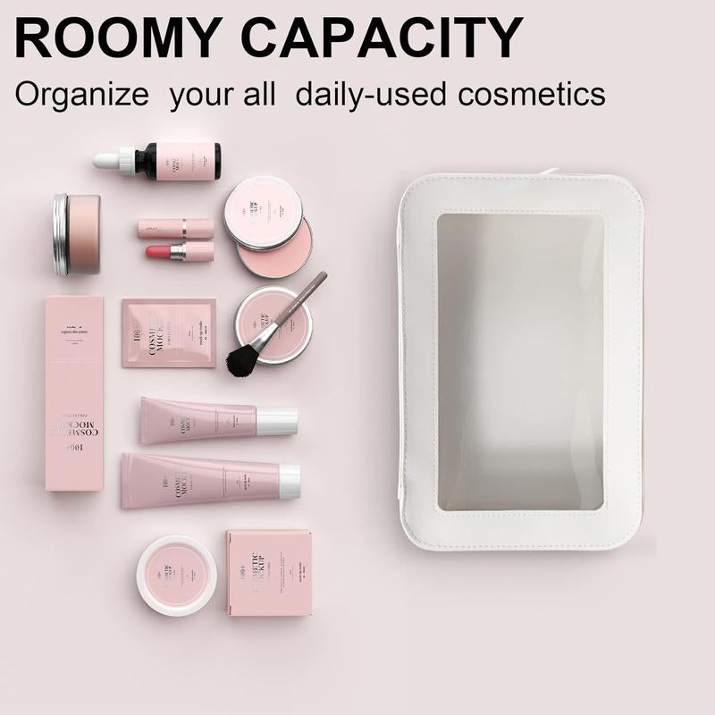 Clear Makeup Bags, TSA Approved Toiletry Bag with Zipper, Clear Makeup Organizer Fit Carry-On Travel Essentials,Clear Cosmetic Bags for Women Men (C-Beige)