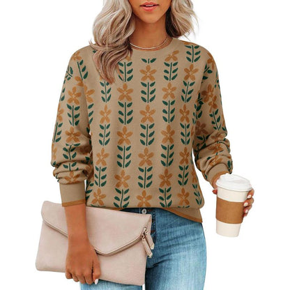 ZESICA Women'S Long Sleeve Crewneck Sweater 2025 Fall Printed Cute Oversized Knitted Pullover Tops Trendy Clothes