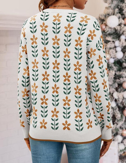 ZESICA Women'S Long Sleeve Crewneck Sweater 2025 Fall Printed Cute Oversized Knitted Pullover Tops Trendy Clothes