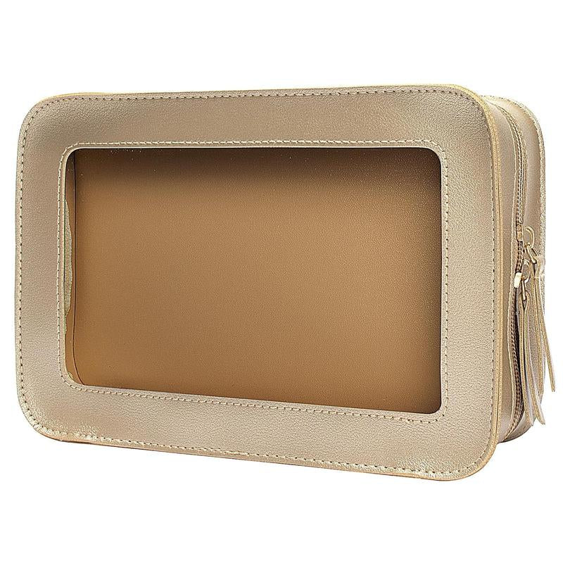 Clear Makeup Bags, TSA Approved Toiletry Bag with Zipper, Clear Makeup Organizer Fit Carry-On Travel Essentials,Clear Cosmetic Bags for Women Men (C-Beige)