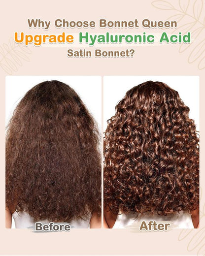 BONNET QUEEN Hyaluronic Acid Bonnet with Elastic Band & Scrunchie for Curly Hair - Machine Washable Double Moisture Anti-Frizz Satin Nightcap Gift for Women Beanie