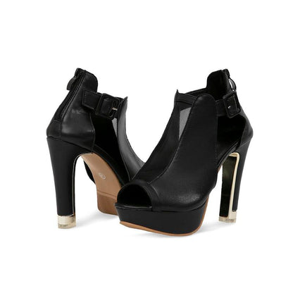 Women'S Block Heels Cutout Ankle Booties Peep Toe Back Zipper High Heeled Sandals Dress Shoes