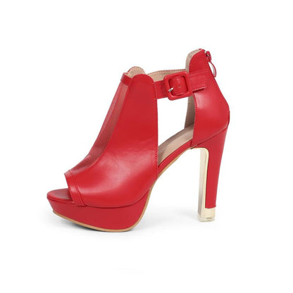 Women'S Block Heels Cutout Ankle Booties Peep Toe Back Zipper High Heeled Sandals Dress Shoes