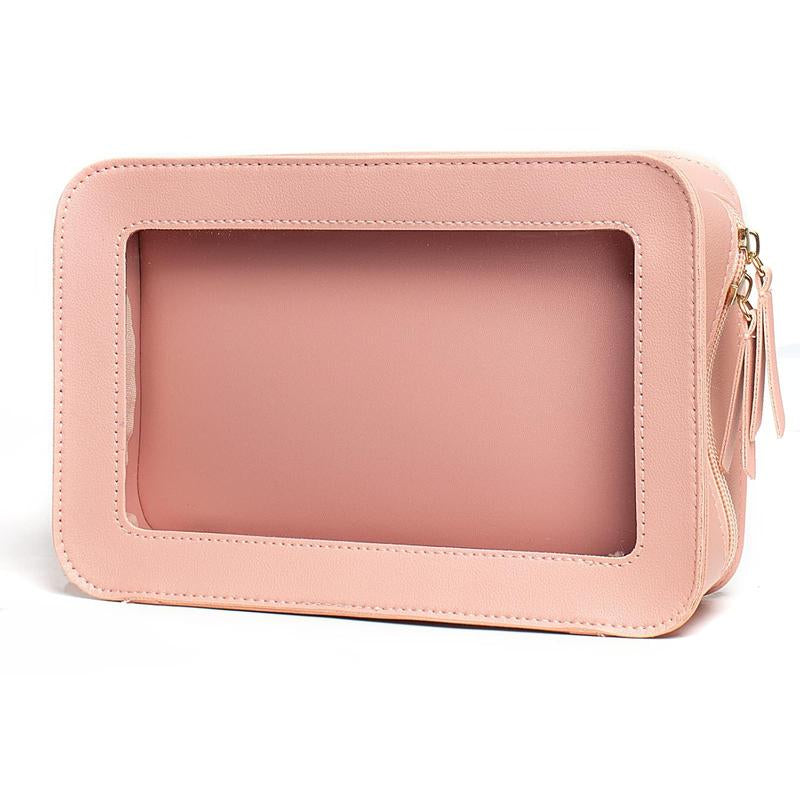 Clear Makeup Bags, TSA Approved Toiletry Bag with Zipper, Clear Makeup Organizer Fit Carry-On Travel Essentials,Clear Cosmetic Bags for Women Men (C-Beige)