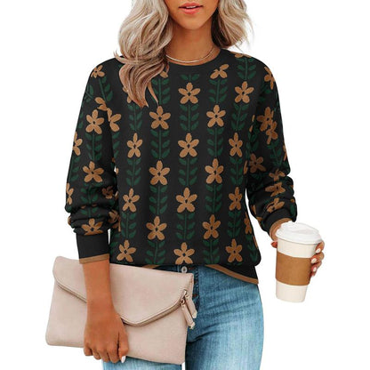 ZESICA Women'S Long Sleeve Crewneck Sweater 2025 Fall Printed Cute Oversized Knitted Pullover Tops Trendy Clothes