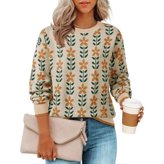 ZESICA Women'S Long Sleeve Crewneck Sweater 2025 Fall Printed Cute Oversized Knitted Pullover Tops Trendy Clothes