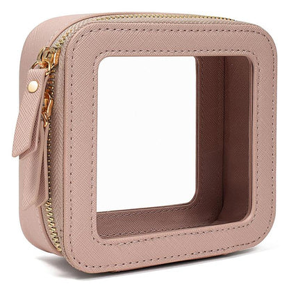 Clear Makeup Bags, TSA Approved Toiletry Bag with Zipper, Clear Makeup Organizer Fit Carry-On Travel Essentials,Clear Cosmetic Bags for Women Men (C-Beige)